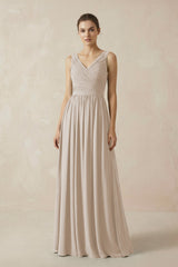 A-Line V-Neck Pleated Chiffon Bridesmaid Dress in Frost - KissProm BRIDESMAID DRESSES