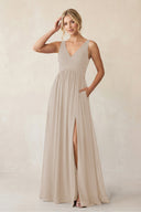 A - Line V - Neck Pleated Chiffon Bridesmaid Dress in Frost - KissProm Bridesmaid Dresses