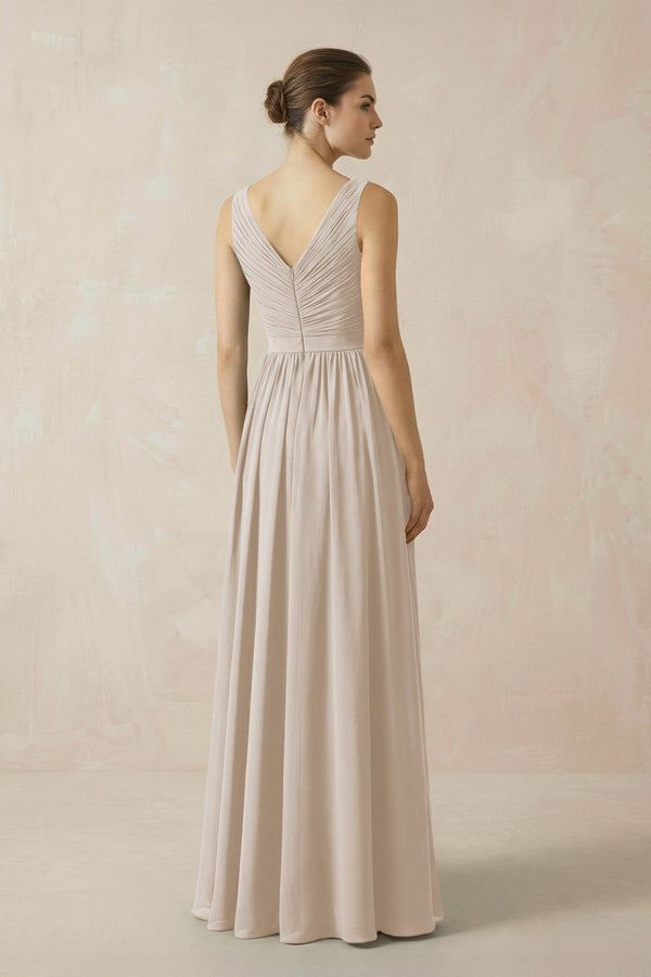 A-Line V-Neck Pleated Chiffon Bridesmaid Dress in Frost - KissProm BRIDESMAID DRESSES