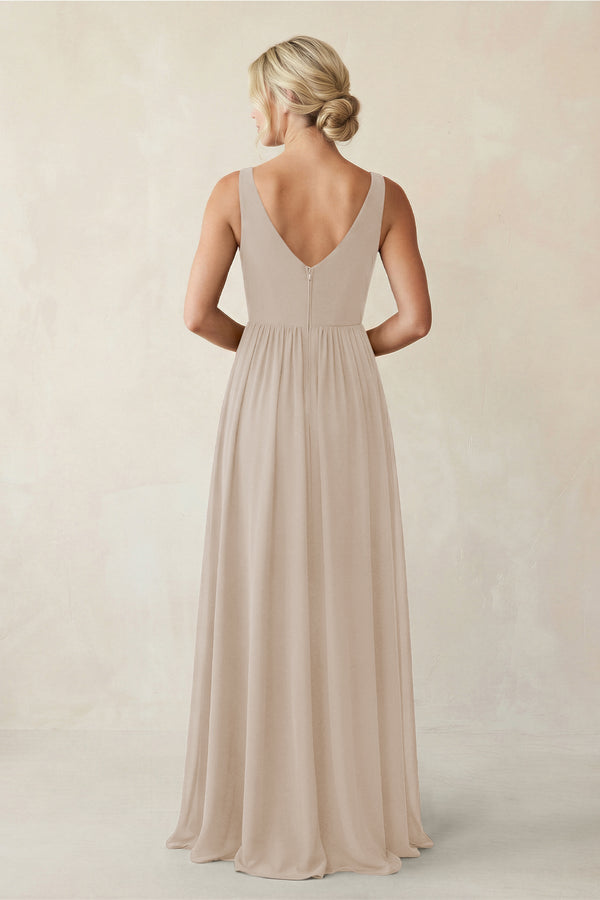 A - Line V - Neck Pleated Chiffon Bridesmaid Dress in Frost - KissProm Bridesmaid Dresses