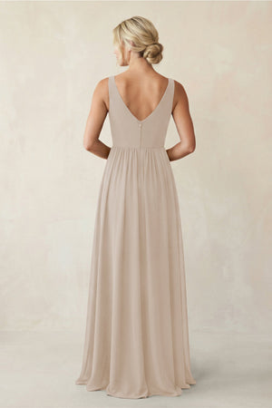 A - Line V - Neck Pleated Chiffon Bridesmaid Dress in Frost - KissProm Bridesmaid Dresses