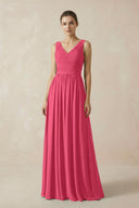 A-Line V-Neck Pleated Chiffon Bridesmaid Dress in Fuchsia - KissProm BRIDESMAID DRESSES
