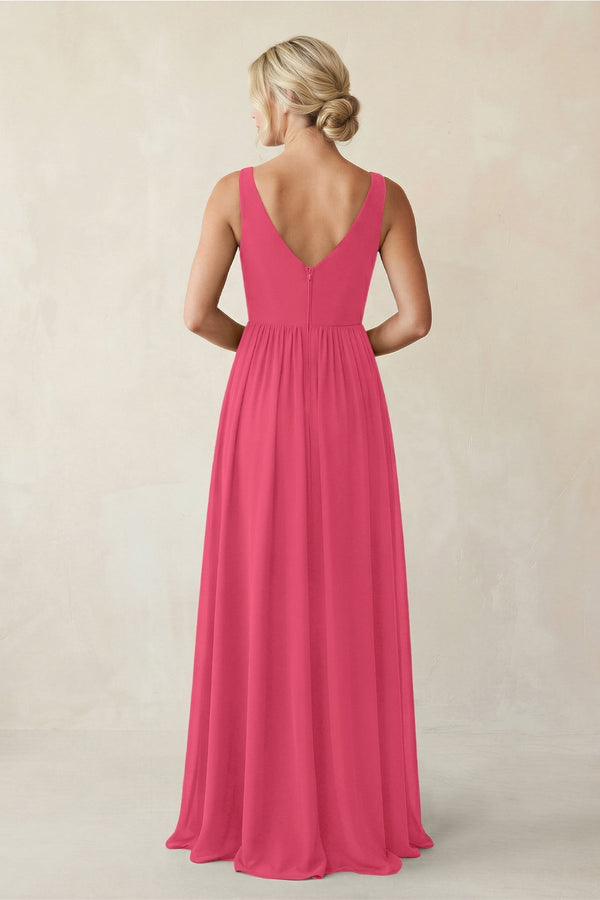 A - Line V - Neck Pleated Chiffon Bridesmaid Dress in Fuchsia - KissProm Bridesmaid Dresses