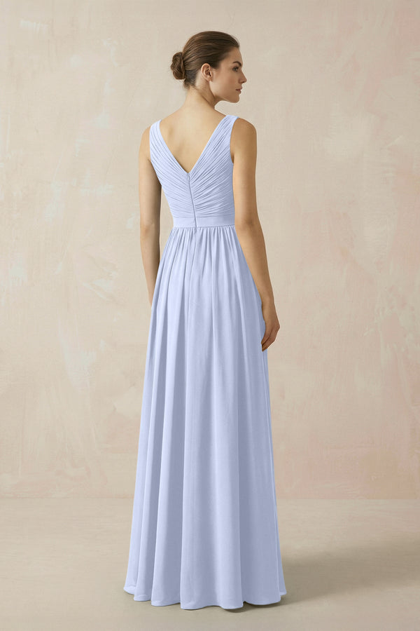 A-Line V-Neck Pleated Chiffon Bridesmaid Dress in Ice - KissProm BRIDESMAID DRESSES