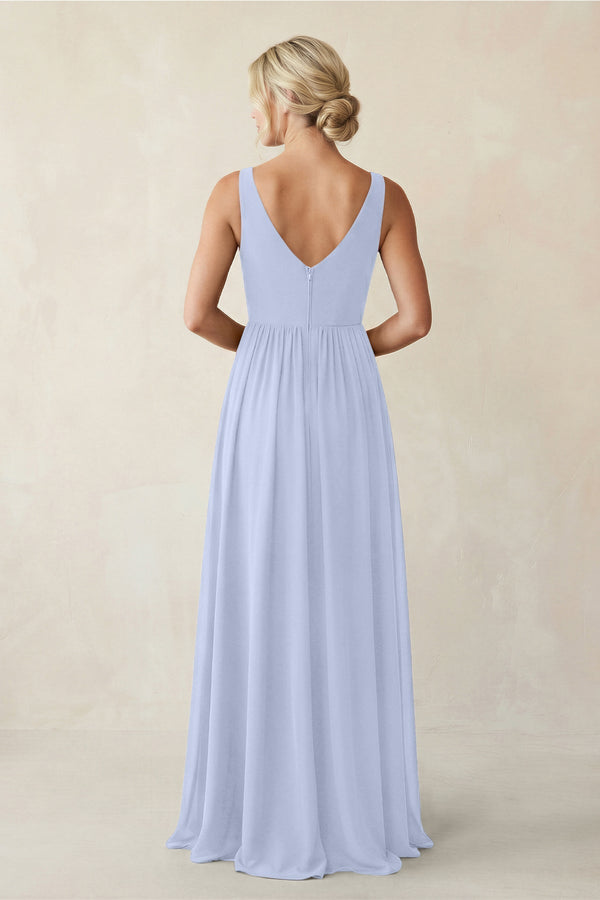 A - Line V - Neck Pleated Chiffon Bridesmaid Dress in Ice - KissProm Bridesmaid Dresses