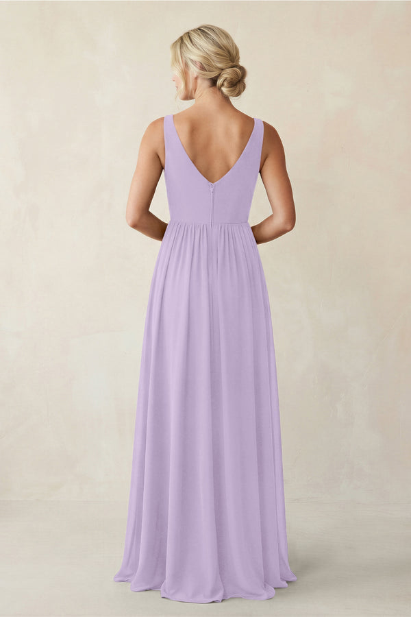 A - Line V - Neck Pleated Chiffon Bridesmaid Dress in Lavender - KissProm Bridesmaid Dresses