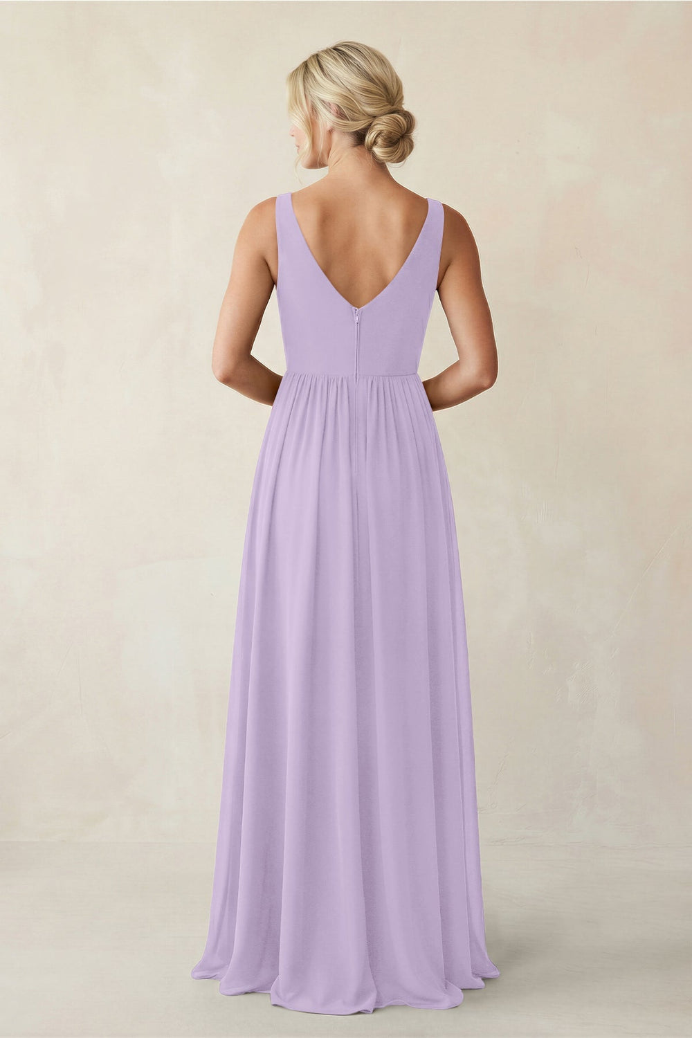 A - Line V - Neck Pleated Chiffon Bridesmaid Dress in Lavender - KissProm Bridesmaid Dresses