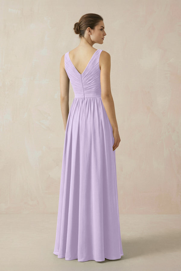 A - Line V - Neck Pleated Chiffon Bridesmaid Dress in Lavender - KissProm Bridesmaid Dresses