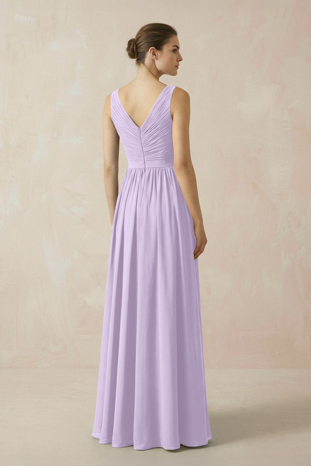 A-Line V-Neck Pleated Chiffon Bridesmaid Dress in Lavender - KissProm BRIDESMAID DRESSES
