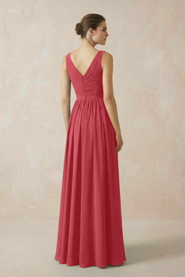 A-Line V-Neck Pleated Chiffon Bridesmaid Dress in Merlot - KissProm BRIDESMAID DRESSES