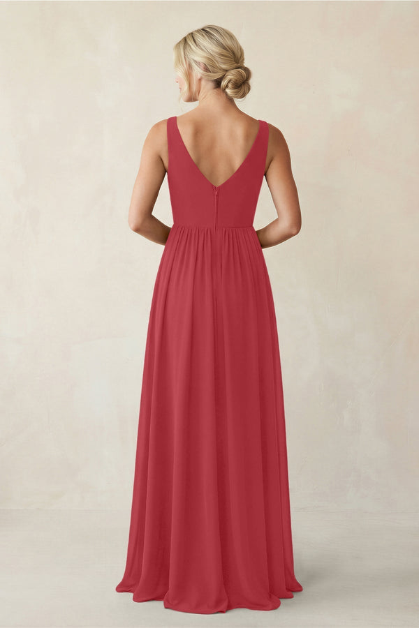 A - Line V - Neck Pleated Chiffon Bridesmaid Dress in Merlot - KissProm Bridesmaid Dresses