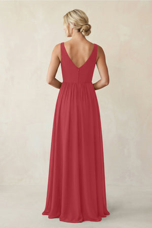 A - Line V - Neck Pleated Chiffon Bridesmaid Dress in Merlot - KissProm Bridesmaid Dresses