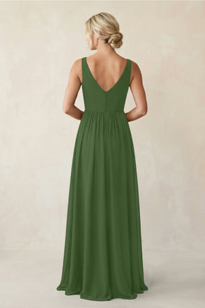 A - Line V - Neck Pleated Chiffon Bridesmaid Dress in Moss - KissProm Bridesmaid Dresses
