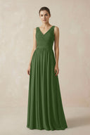 A-Line V-Neck Pleated Chiffon Bridesmaid Dress in Moss - KissProm BRIDESMAID DRESSES