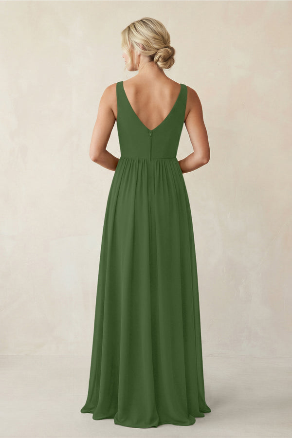 A - Line V - Neck Pleated Chiffon Bridesmaid Dress in Moss - KissProm Bridesmaid Dresses
