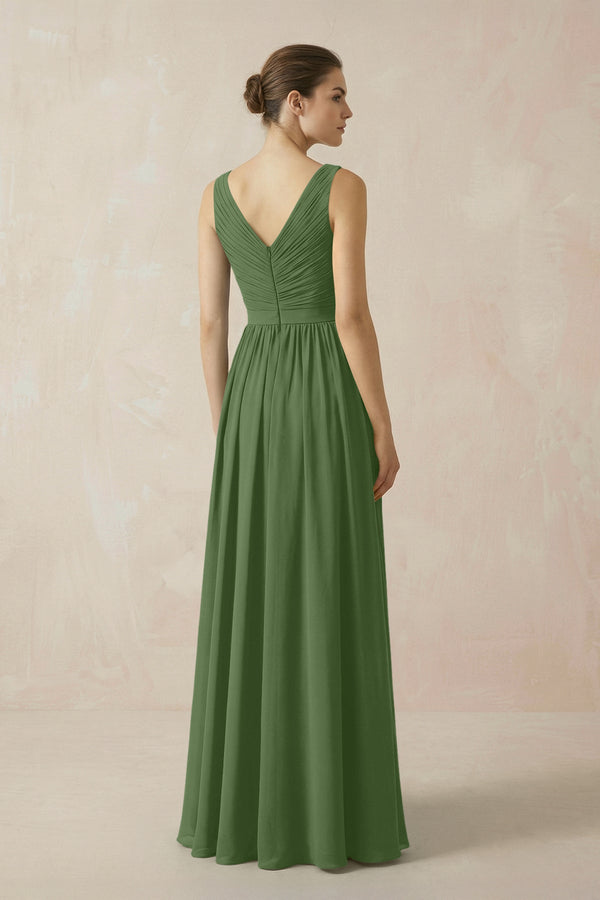 A-Line V-Neck Pleated Chiffon Bridesmaid Dress in Moss - KissProm BRIDESMAID DRESSES