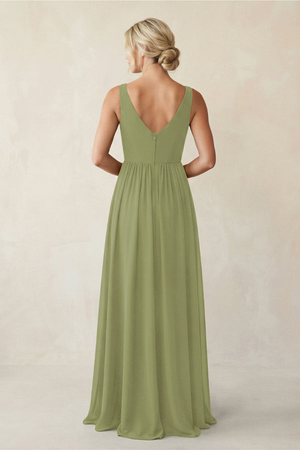 A - Line V - Neck Pleated Chiffon Bridesmaid Dress in Moss Green - KissProm Bridesmaid Dresses