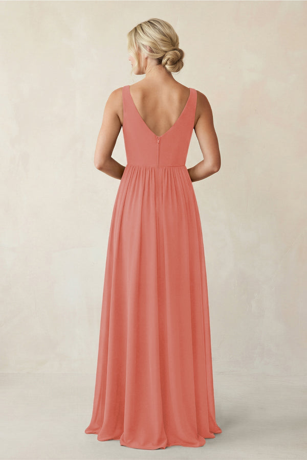 A - Line V - Neck Pleated Chiffon Bridesmaid Dress in Mulberry - KissProm Bridesmaid Dresses