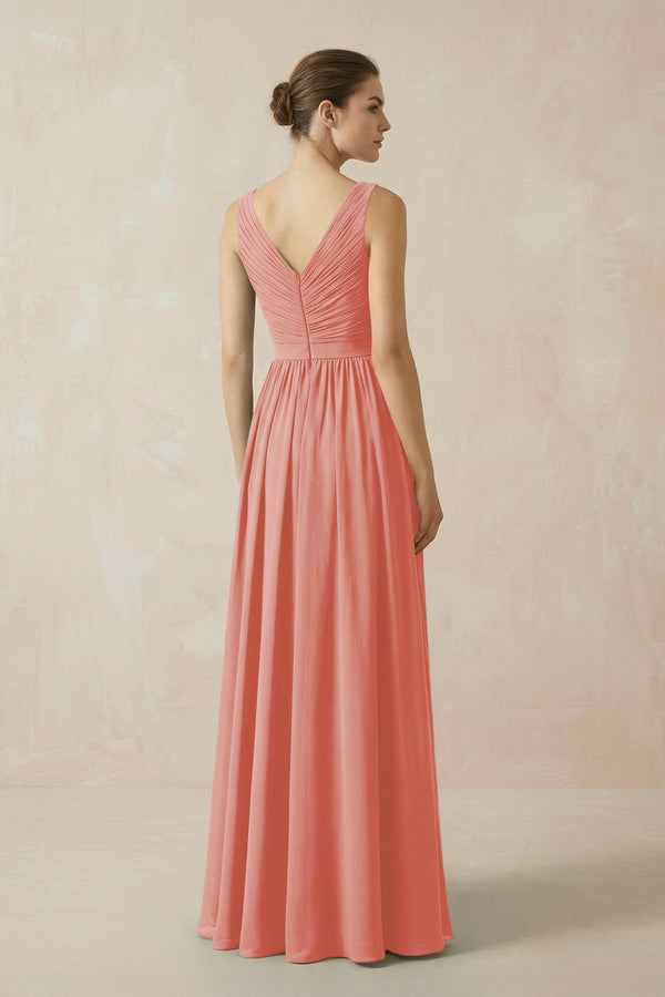 A - Line V - Neck Pleated Chiffon Bridesmaid Dress in Mulberry - KissProm Bridesmaid Dresses
