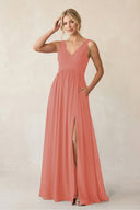A - Line V - Neck Pleated Chiffon Bridesmaid Dress in Mulberry - KissProm Bridesmaid Dresses
