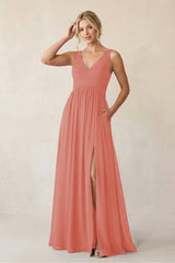 A - Line V - Neck Pleated Chiffon Bridesmaid Dress in Mulberry - KissProm Bridesmaid Dresses