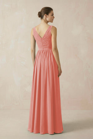 A - Line V - Neck Pleated Chiffon Bridesmaid Dress in Mulberry - KissProm Bridesmaid Dresses