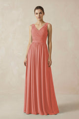 A - Line V - Neck Pleated Chiffon Bridesmaid Dress in Mulberry - KissProm Bridesmaid Dresses