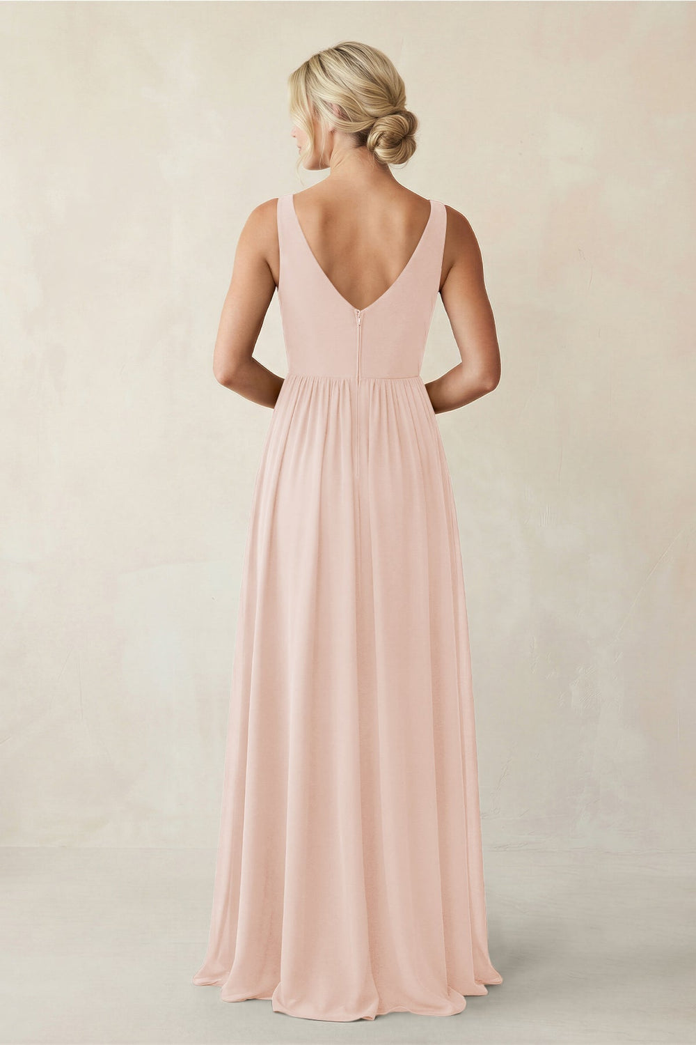 A - Line V - Neck Pleated Chiffon Bridesmaid Dress in Pale Blush - KissProm Bridesmaid Dresses