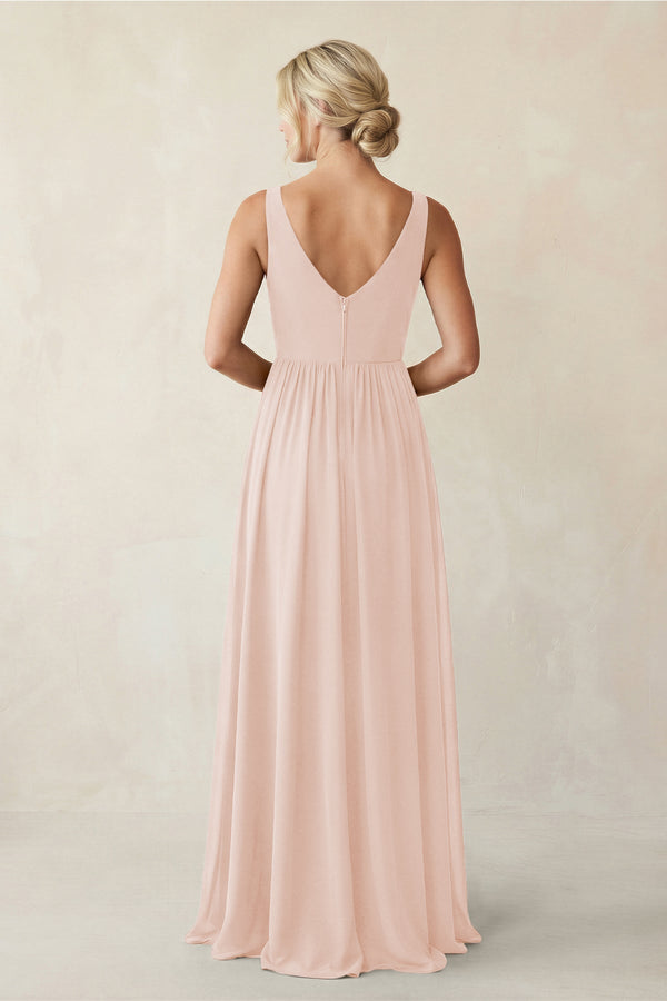 A - Line V - Neck Pleated Chiffon Bridesmaid Dress in Pale Blush - KissProm Bridesmaid Dresses
