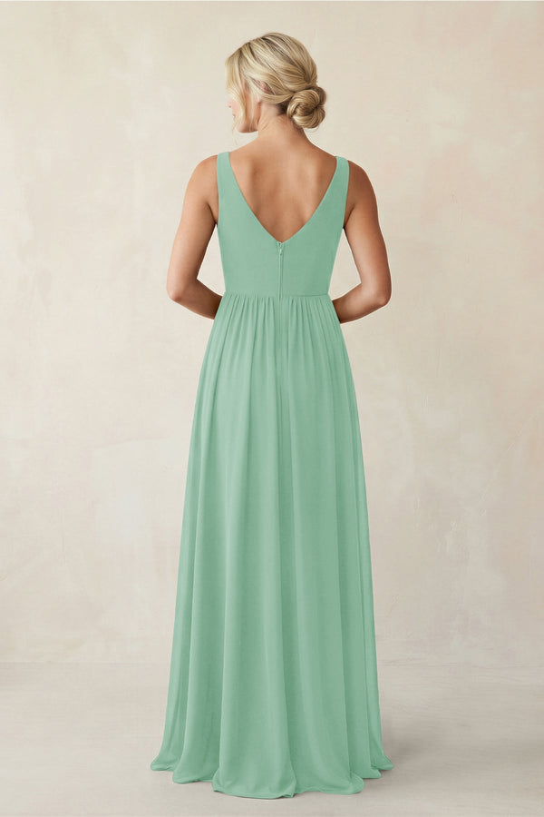 A - Line V - Neck Pleated Chiffon Bridesmaid Dress in Pale Pistachio - KissProm Bridesmaid Dresses