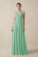 A-Line V-Neck Pleated Chiffon Bridesmaid Dress in Pale Pistachio - KissProm BRIDESMAID DRESSES