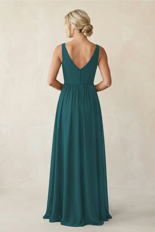 A - Line V - Neck Pleated Chiffon Bridesmaid Dress in Pine - KissProm Bridesmaid Dresses