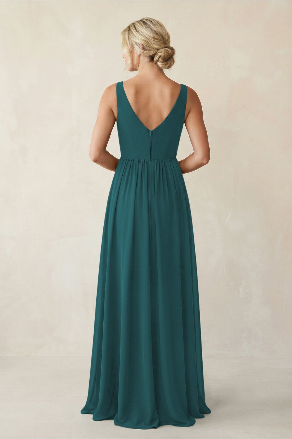 A - Line V - Neck Pleated Chiffon Bridesmaid Dress in Pine - KissProm Bridesmaid Dresses