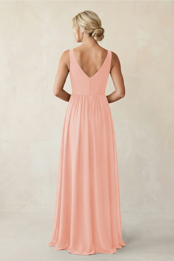 A - Line V - Neck Pleated Chiffon Bridesmaid Dress in Rose Petal - KissProm Bridesmaid Dresses