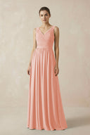 A-Line V-Neck Pleated Chiffon Bridesmaid Dress in Rose Petal - KissProm BRIDESMAID DRESSES