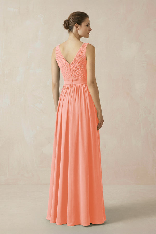 A-Line V-Neck Pleated Chiffon Bridesmaid Dress in Rosette - KissProm BRIDESMAID DRESSES