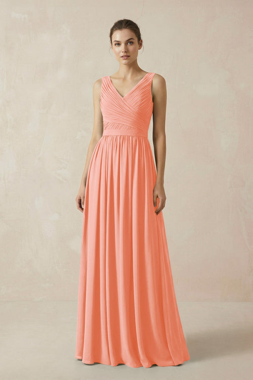 A-Line V-Neck Pleated Chiffon Bridesmaid Dress in Rosette - KissProm BRIDESMAID DRESSES