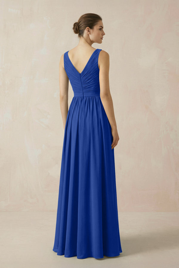 A-Line V-Neck Pleated Chiffon Bridesmaid Dress in Royal Blue - KissProm BRIDESMAID DRESSES