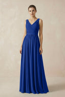 A-Line V-Neck Pleated Chiffon Bridesmaid Dress in Royal Blue - KissProm BRIDESMAID DRESSES