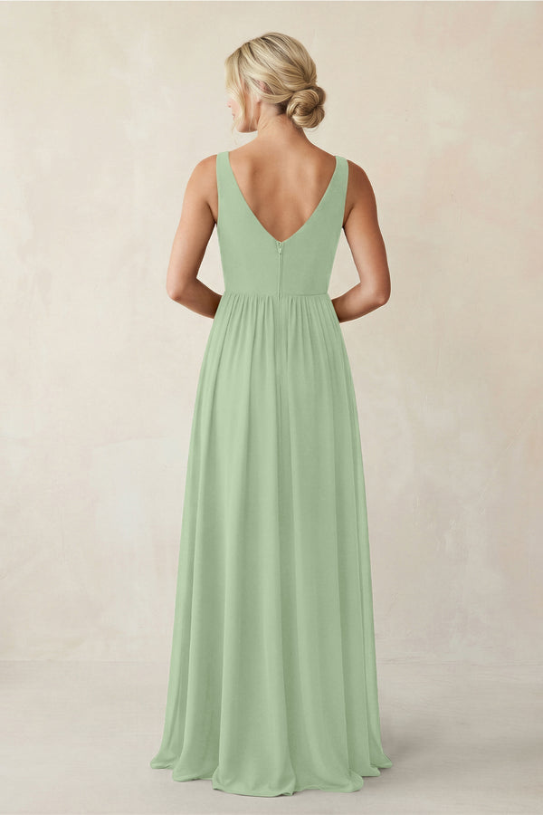 A - Line V - Neck Pleated Chiffon Bridesmaid Dress in Sage - KissProm Bridesmaid Dresses