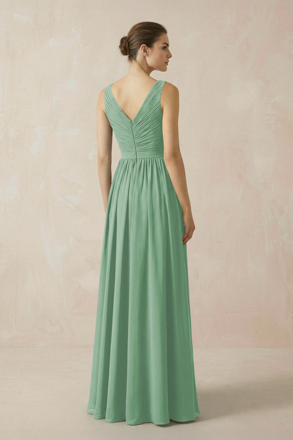 A-Line V-Neck Pleated Chiffon Bridesmaid Dress in Sea Glass - KissProm BRIDESMAID DRESSES