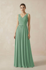 A - Line V - Neck Pleated Chiffon Bridesmaid Dress in Sea Glass - KissProm Bridesmaid Dresses