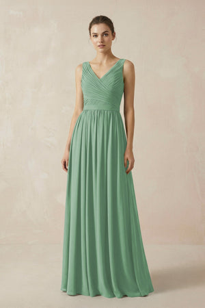 A - Line V - Neck Pleated Chiffon Bridesmaid Dress in Sea Glass - KissProm Bridesmaid Dresses