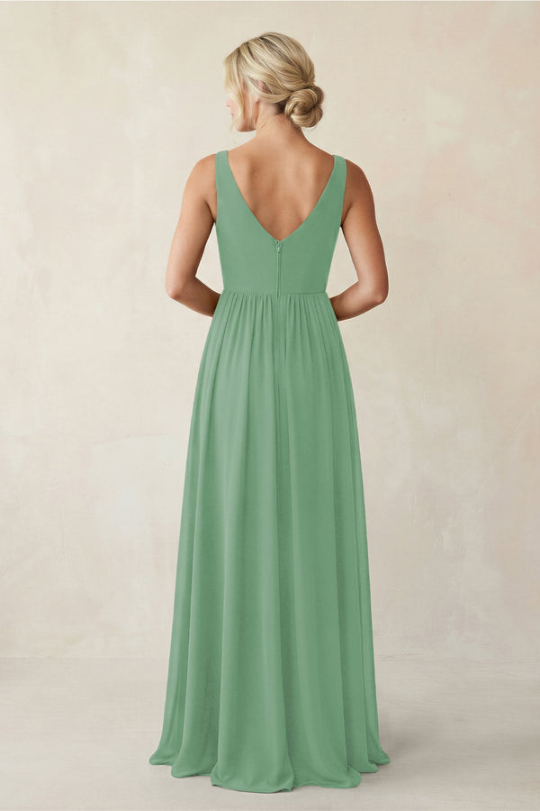 A - Line V - Neck Pleated Chiffon Bridesmaid Dress in Sea Glass - KissProm Bridesmaid Dresses