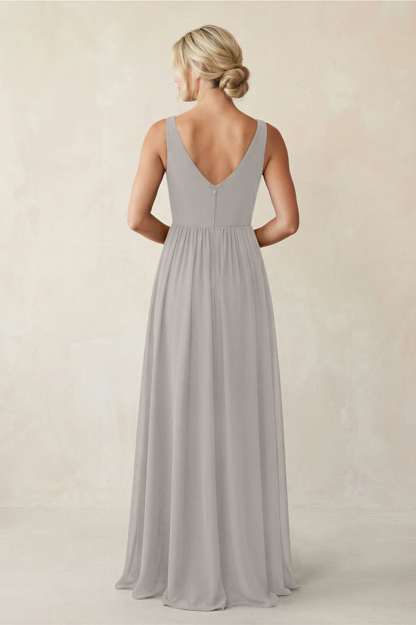 A - Line V - Neck Pleated Chiffon Bridesmaid Dress in Silver - KissProm Bridesmaid Dresses