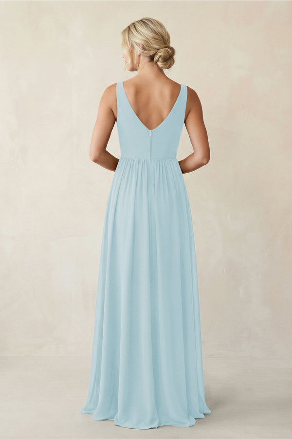A - Line V - Neck Pleated Chiffon Bridesmaid Dress in Sky Blue - KissProm Bridesmaid Dresses