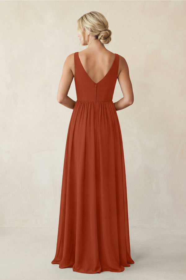 A - Line V - Neck Pleated Chiffon Bridesmaid Dress in Spice - KissProm Bridesmaid Dresses