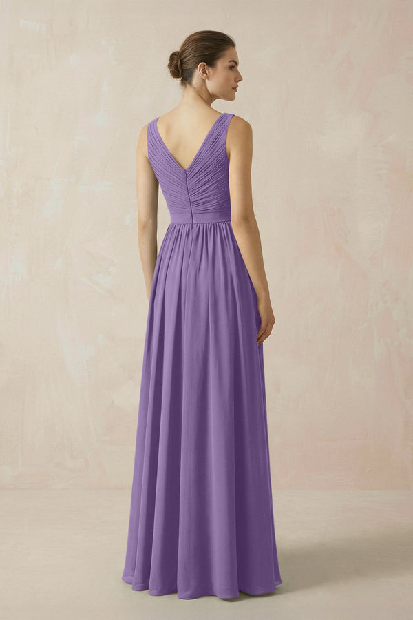 A-Line V-Neck Pleated Chiffon Bridesmaid Dress in Tahiti - KissProm BRIDESMAID DRESSES
