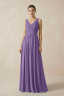 A-Line V-Neck Pleated Chiffon Bridesmaid Dress in Tahiti - KissProm BRIDESMAID DRESSES