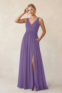 A - Line V - Neck Pleated Chiffon Bridesmaid Dress in Tahiti - KissProm Bridesmaid Dresses